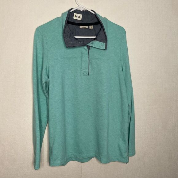 LL Bean Shirt Mens Size M Blue‎ Mock Neck Pullover Long Sleeve Cotton Buttons - Picture 4 of 8